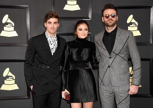 LOS ANGELES, CA - FEBRUARY 12: Record producer Drew Taggart of The Chainsmokers, singer Daya and record producer Alex Pall of The Chainsmokers attend The 59th GRAMMY Awards at STAPLES Center on February 12, 2017 in Los Angeles, California. (Photo by Frazer Harrison/Getty Images)
