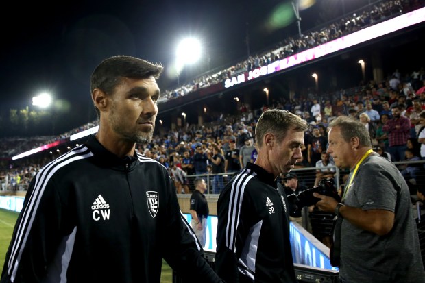 STANFORD, CALIFORNIA - SEPTEMBER 24: San Jose Earthquakes interim assistant coach Chris Wondolowski walks off the field after they lost 3-2 against the LA Galaxy in the MLS California Clasico soccer match at Stanford Stadium in Stanford, Calif., on Saturday, Sept. 24, 2022. (Ray Chavez/Bay Area News Group)