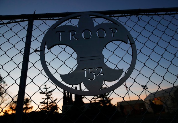 The Boy Scout Troop 152 logo is seen on a lot at St. Anthony's Catholic Church in Oakley, Calif., on Tuesday, Dec. 13, 2022. Troop 152 is again selling fresh noble, grand and Douglas fir Christmas trees and wreaths to help raise money for scouting activities. They will also deliver the trees, which can be preordered. (Jane Tyska/Bay Area News Group)
