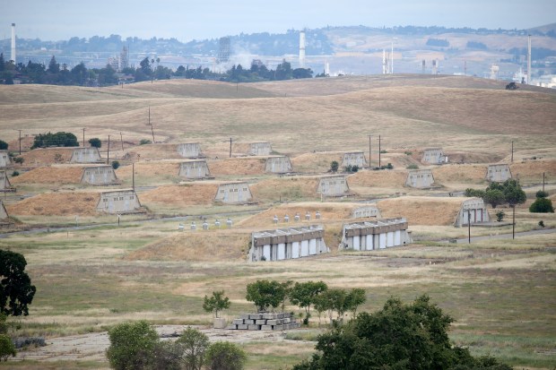 A view of ammunition bunkers is seen during a community and city employee tour of the Concord Naval Weapons Station in Concord, Calif., on Wednesday, May 23, 2018. The city and the chosen reuse developer, Lennar Concord LLC, have agreed to extend by a year the initial studies for development of the 2,300-acre area. (Jane Tyska/Bay Area News Group)