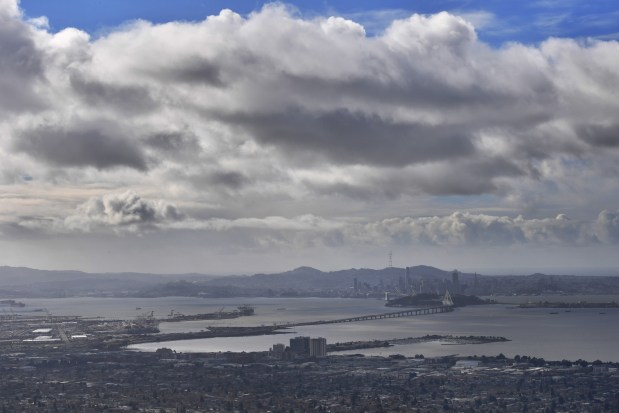 Clouds make their way through the San Francisco Bay Area as seen from Grizzly Peak Boulevard in Berkeley, Calif., on Monday, Jan. 15, 2023. Today the Bay Area is drying out after massive storms hit the west coast causing floods and mud slides. (Jose Carlos Fajardo/Bay Area News Group)