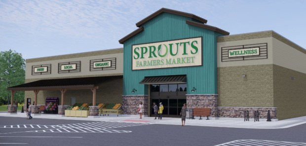 A Sprouts like the one in this artist rendering will be built in 2023 in the San Marco area of Pittsburg. (Courtesy M. Naraghi Architect)