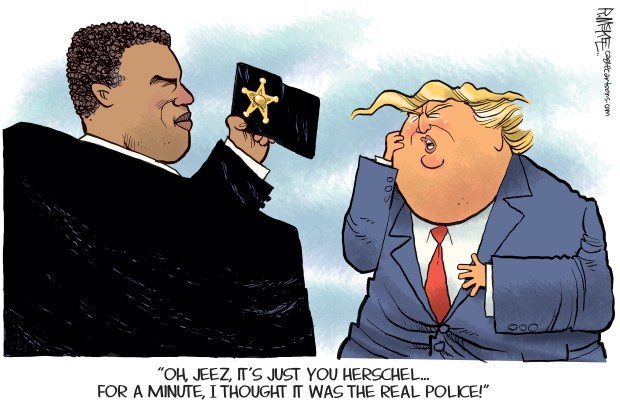 Herschel Shows Trump Badge by Rick McKee, CagleCartoons.com
