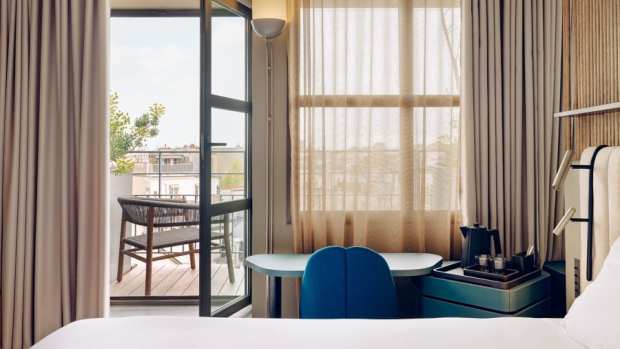 A third of the rooms at this new boutique hotel in Paris' Latin Quarter have private terraces with views of the Eiffel Tower.(Jerome Galland via CNN)