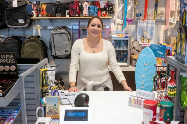 Sand'n Surf shop manager Lupe Gonzalez has lived in Santa Monica for more than 30 years and now dreads her short walks home passing dark alleys, empty storefronts and encountering people with mental health issues. (Photo by Hans Gutknecht, Los Angeles Daily News/SCNG)