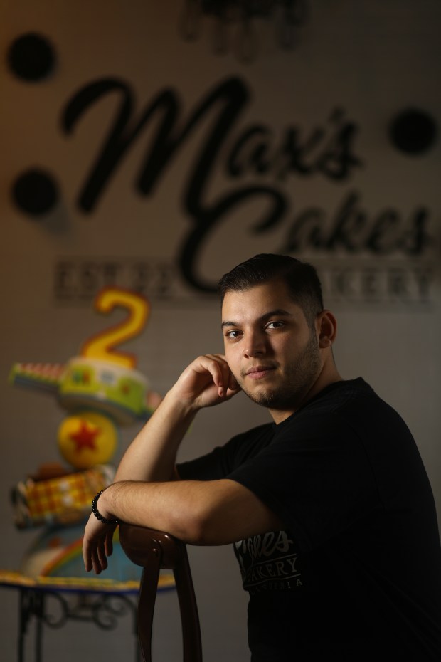 HAYWARD, CALIFORNIA - JANUARY 12: Max Soto in his new bakery Max's Cakes on Thursday, Jan. 12, 2023, in Hayward, Calif. Soto, 22, is the youngest person to win a Food Network competition and the youngest business owner in the city of Hayward. (Aric Crabb/Bay Area News Group)