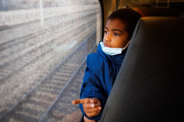 Eli Pettus, 7, rides the Caltrain NorCalMLK Celebration Train during Dr. Martin Luther King Jr. Day on Jan. 16, 2023. (Dai Sugano/Bay Area News Group)