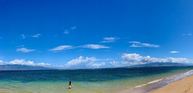 Lanai's Shipwreck Beach offers stunning views toward neighboring Molokai, left, and Maui, right. (Courtesy Peter Delevett)