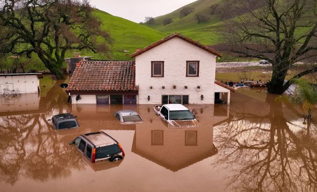 Floodwaters submerge a home in Gilroy, California, on January 09, 2023. (Photo by Josh Edelson/AFP via Getty Images)