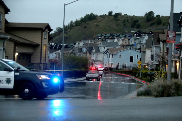 Richmond police closed Seacliff Way and Seaview Drive as some residents voluntarily evacuated their homes due to erosion on the hill at Seaview Drive and Seacliff Drive in Richmond, Calif., on Wednesday, Jan. 4, 2023. (Ray Chavez/Bay Area News Group)
